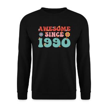 Genial seit 1990 Groovy Birthday - Unisex Pullover - Schwarz - Vorne - Alina (178cm) & Michal (187cm)