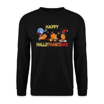 Funny football Happy Hallothanksmas - Unisex Sweatshirt - black - Front - Alina (178cm) & Michal (187cm)