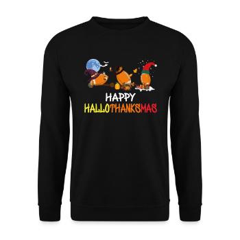 Funny football Happy Hallothanksmas - Unisex Sweatshirt - black - Front - Alina (178cm) & Michal (187cm)
