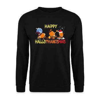 Funny football Happy Hallothanksmas - Unisex Sweatshirt - black - Front - Alina (178cm) & Michal (187cm)