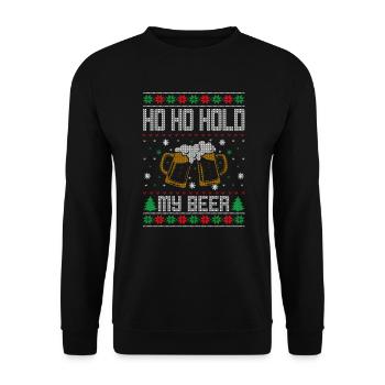 Funny Ugly Christmas Sweater Men Ho Ho Hold My - Unisex Pullover - Schwarz - Vorne - Alina (178cm) & Michal (187cm)