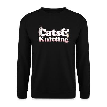 Cute Kawaii Cats And Knitting Women's Cat and - Unisex Pullover - Schwarz - Vorne - Alina (178cm) & Michal (187cm)