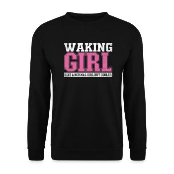 Womens Waking Girl Like A Normal Girl But Cooler - Unisex Pullover - Schwarz - Vorne - Alina (178cm) & Michal (187cm)