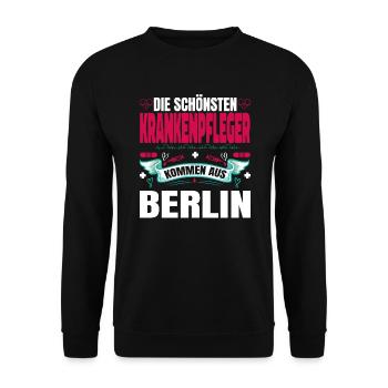 Die Schönsten Krankenpfleger Kommen Aus Berlin - Unisex Pullover - Schwarz - Vorne - Alina (178cm) & Michal (187cm)