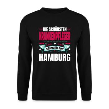 Die Schönsten Krankenpfleger Kommen Aus Hamburg - Unisex Pullover - Schwarz - Vorne - Alina (178cm) & Michal (187cm)