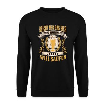 Reicht Mir Das Bier Jan Saufen Namen - Unisex Pullover - Schwarz - Vorne - Alina (178cm) & Michal (187cm)