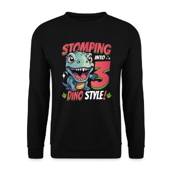 T-Rex Turning 3 Stomping into 3rd Dino Style Bday - Unisex Pullover - Schwarz - Vorne - Alina (178cm) & Michal (187cm)