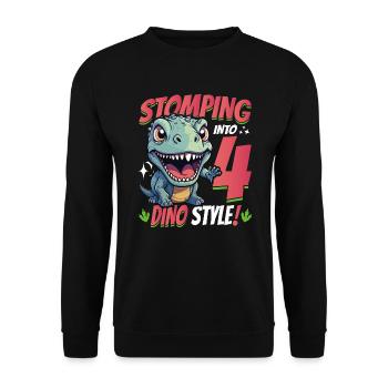 T-Rex Turning 4 Stomping into 4th Dino Style Bday - Unisex Sweatshirt - black - Front - Alina (178cm) & Michal (187cm)