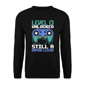 Level 13 Unlocked Still a Gaming Legend Birthday - Unisex Pullover - Schwarz - Vorne - Alina (178cm) & Michal (187cm)