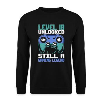 Level 18 Unlocked Still a Gaming Legend Birthday - Unisex Pullover - Schwarz - Vorne - Alina (178cm) & Michal (187cm)