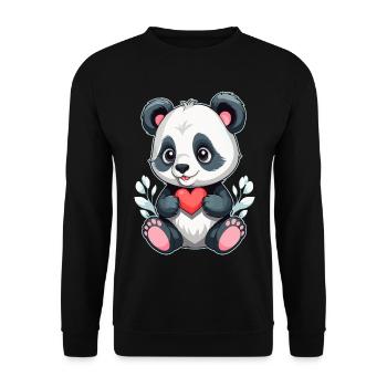 Panda mit Herz - Unisex Pullover - Schwarz - Vorne - Alina (178cm) & Michal (187cm)