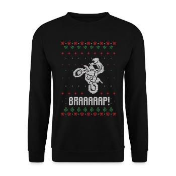 Motorrad-Hässliche Weihnachts-Biker-Crew - Unisex Pullover - Schwarz - Vorne - Alina (178cm) & Michal (187cm)