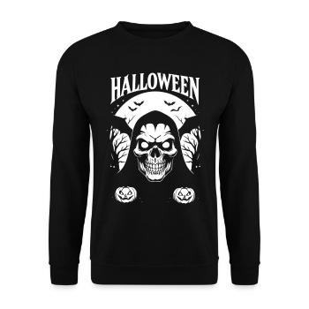 Halloween Skull in Hood Style - Unisex Sweatshirt - black - Front - Alina (178cm) & Michal (187cm)