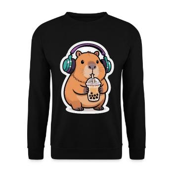 Süßes Capybara Bubble Tea Kawaii Tier Geschenk - Unisex Pullover - Schwarz - Vorne - Alina (178cm) & Michal (187cm)