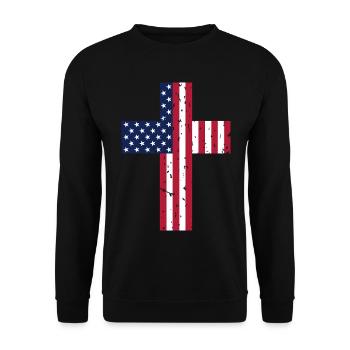 USA Kreuz Flagge - Unisex Pullover - Schwarz - Vorne - Alina (178cm) & Michal (187cm)