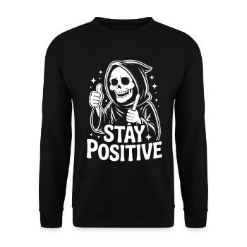 Motif squelette Stay Positive - Sweat-shirt Unisexe - noir - Devant - Alina (178cm) & Michal (187cm)