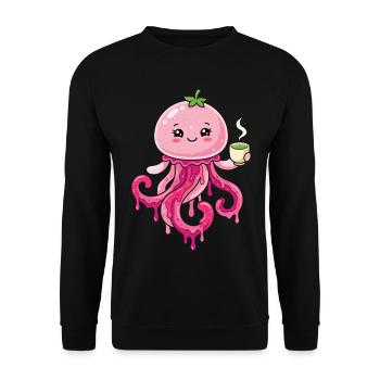 Kawaii Matcha Qualle süß - Unisex Pullover - Schwarz - Vorne - Alina (178cm) & Michal (187cm)