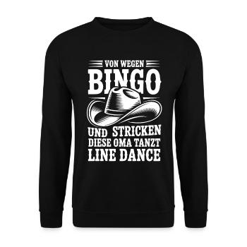Oma tanzt Line Dance Bingo Humor - Unisex Pullover - Schwarz - Vorne - Alina (178cm) & Michal (187cm)
