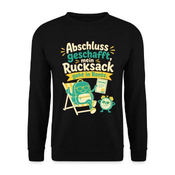 Abschluss geschafft, mein Rucksack geht in Rente. - Unisex Pullover - Schwarz - Vorne - Alina (178cm) & Michal (187cm)