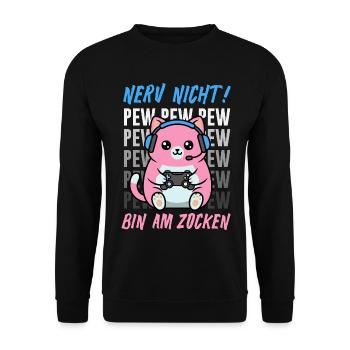 Nerv Nicht Pew Pew Bin Am Zocken Lustige Katze - Unisex Pullover - Schwarz - Vorne - Alina (178cm) & Michal (187cm)