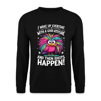 Bunter Vogel - Good Attitude, Then Idiots Happen - Unisex Sweatshirt - black - Front - Alina (178cm) & Michal (187cm)