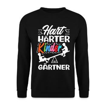 Hart Härter Kindergärtner Erzieher Kita Spruch - Unisex Pullover - Schwarz - Vorne - Alina (178cm) & Michal (187cm)