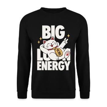 Big Luck Energy Lucky Cat - Unisex Sweatshirt - black - Front - Alina (178cm) & Michal (187cm)