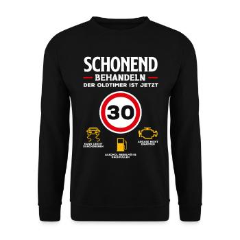Oldtimer Jetzt 30 Geburtstag - Unisex Pullover - Schwarz - Vorne - Alina (178cm) & Michal (187cm)