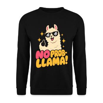 No Prob-Llama – Daumen hoch und Funkelsterne - Unisex Pullover - Schwarz - Vorne - Alina (178cm) & Michal (187cm)