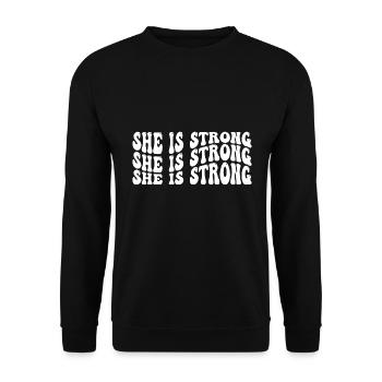 She is Strong - Unisex Pullover - Schwarz - Vorne - Alina (178cm) & Michal (187cm)