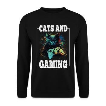 Cats and Gaming Cat Kitten Controller Gaming - Unisex Sweatshirt - black - Front - Alina (178cm) & Michal (187cm)