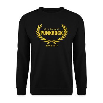 Old School Punkrock Since 1977 (gelber Druck) - Unisex Pullover - Schwarz - Vorne - Alina (178cm) & Michal (187cm)