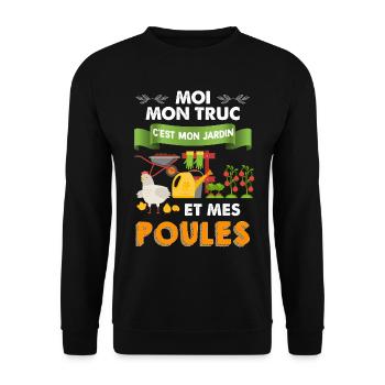 Jardin et poules cadeau humour nature et jardinage - Sweat-shirt Unisexe - noir - Devant - Alina (178cm) & Michal (187cm)