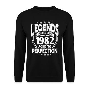 Born in 1982 Year of birth Birthday Gift - Unisex Sweatshirt - black - Front - Alina (178cm) & Michal (187cm)