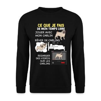 Temps Libre avec chien carlin Petit CHien De Race - Sweat-shirt Unisexe - noir - Devant - Alina (178cm) & Michal (187cm)