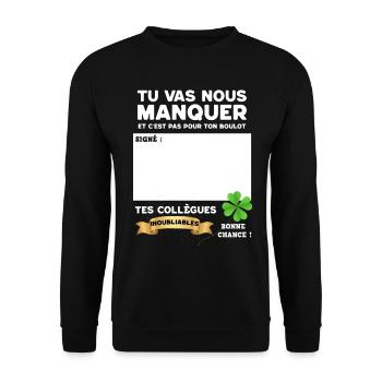 Départ De Collègue Idée Cadeau Signature Vêtement - Sweat-shirt Unisexe - noir - Devant - Alina (178cm) & Michal (187cm)
