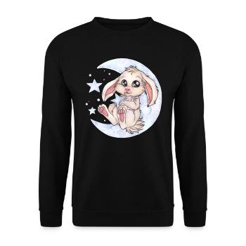 Häschen niedlicher Hase auf Mond mit Sternen - Unisex Pullover - Schwarz - Vorne - Alina (178cm) & Michal (187cm)