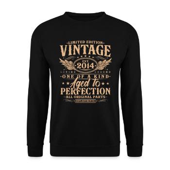 Vintage 2014 Jahrgang Geburtstag Retro Geschenk - Unisex Pullover - Schwarz - Vorne - Alina (178cm) & Michal (187cm)