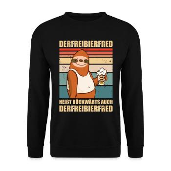 Faultier Spruch Bier Derfreibierfred Party Saufen - Unisex Pullover - Schwarz - Vorne - Alina (178cm) & Michal (187cm)