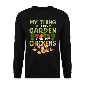 jardin mon truc est mon jardin et mes poules - Sweat-shirt Unisexe - noir - Devant - Alina (178cm) & Michal (187cm)