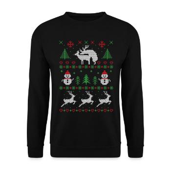 ugly christmas sweater reindeer deer sex Xmas - Unisex Sweatshirt - black - Front - Alina (178cm) & Michal (187cm)