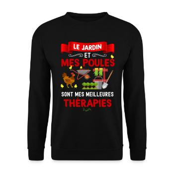 Jardin et poules therapie du bonheur - Sweat-shirt Unisexe - noir - Devant - Alina (178cm) & Michal (187cm)