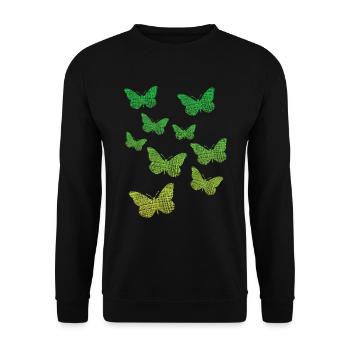Schmetterling Geschenk green butterflies - Unisex Pullover - Schwarz - Vorne - Alina (178cm) & Michal (187cm)