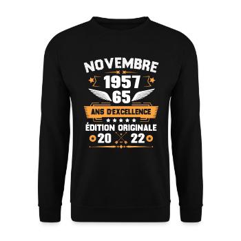 Novembre 1957 Idée Cadeau D'anniversaire 65 Ans - Sweat-shirt Unisexe - noir - Devant - Alina (178cm) & Michal (187cm)