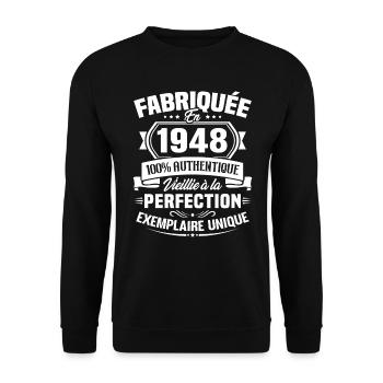 Fabriquée en 1948 - Cadeau d'anniversaire 75 ans - Sweat-shirt Unisexe - noir - Devant - Alina (178cm) & Michal (187cm)
