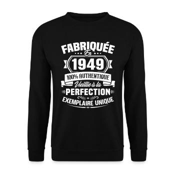 Fabriquée en 1949 - Cadeau d'anniversaire 74 ans - Sweat-shirt Unisexe - noir - Devant - Alina (178cm) & Michal (187cm)