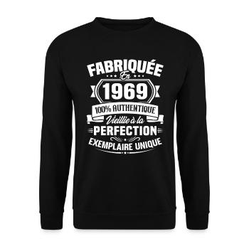Fabriquée en 1969 - Cadeau d'anniversaire 54 ans - Sweat-shirt Unisexe - noir - Devant - Alina (178cm) & Michal (187cm)
