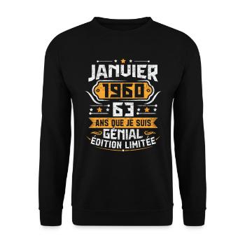 Rétro Cadeau D'anniversaire 63 Ans Janvier 1960 - Sweat-shirt Unisexe - noir - Devant - Alina (178cm) & Michal (187cm)