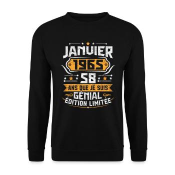 Rétro Cadeau D'anniversaire 58 Ans Janvier 1965 - Sweat-shirt Unisexe - noir - Devant - Alina (178cm) & Michal (187cm)