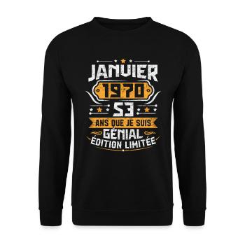 Cadeau D'anniversaire 53 Ans Janvier 1970 Vintage - Sweat-shirt Unisexe - noir - Devant - Alina (178cm) & Michal (187cm)